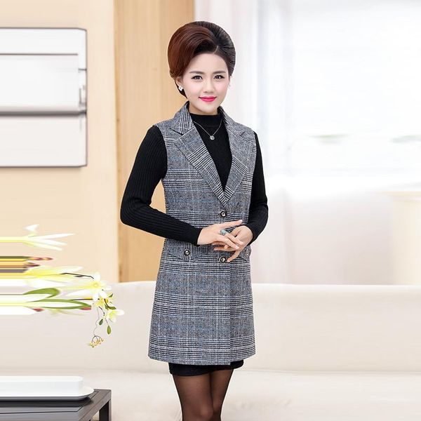 

new fashion middle-aged women's autumn plaid vest long large size xl-5xl mother wear coat middle-aged vest, Black;white