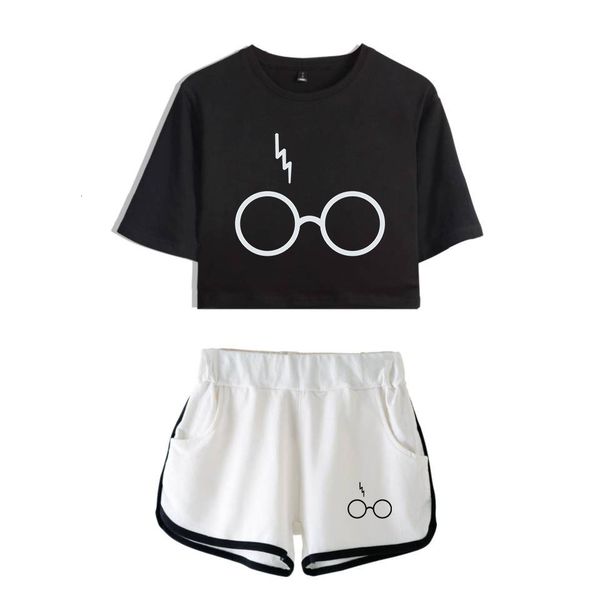 

harry printed set short sleeve crop + shorts sweat suits women tracksuit two piece outfits summer girl sets, White;black