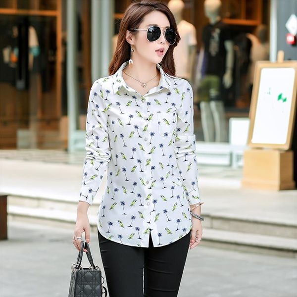 

plus size blouses women 2020 spring new long style print shirts long sleeve chiffon shirt women blouse casual blusas 5xl, White