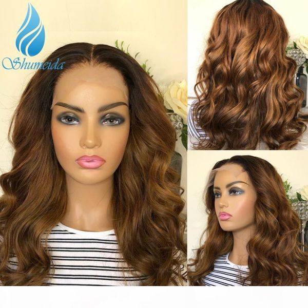 

shumeida hair 13x6 lace front human hair wigs with baby omre brown color brazilian remy human wig with pre plucked, Black;brown