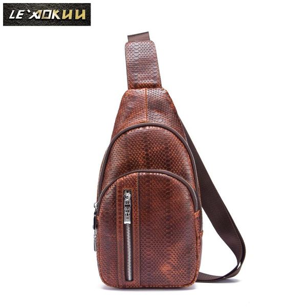 

men original leather casual triangle chest sling bag 8" tablet design one shoulder bag fashion crossbody daypack male 802b