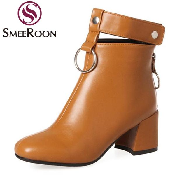 

boots smeeroon handsome classic girl unique ankle woman zipper fashion square toe restoring winter women's shoes, Black