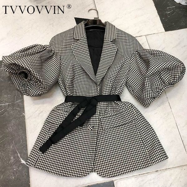 Tvvovvin Blazer Único Breasted Slow Slow Senhoras Ladies Blazer Casaco Retro Lace Up Women's Slim Terno Jaqueta Outono B318 201201