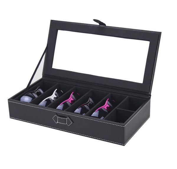 

new fashion 5 cell sunglass display storage organizer container pu leather storage box for travel or birthday gifts, Pink;blue