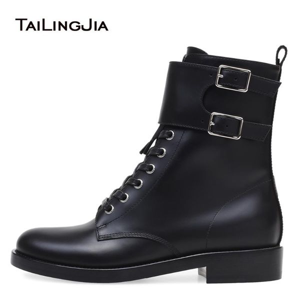 

boots black combat for women lace up motorcycle female thick heel ankle booties ladies block shoes short botas 2021