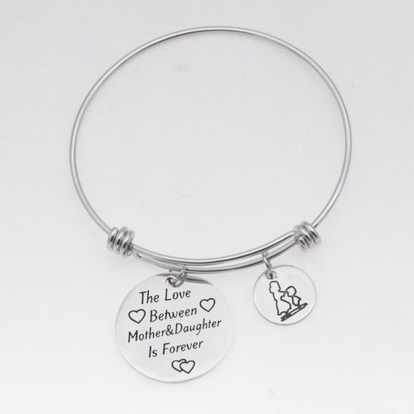 

charm bracelets mom gift bracelet stainless steel jewelry the love between other & daughter is forever adjustable bangle b193, Golden;silver