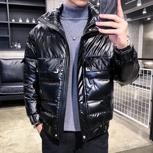 

men's down & parkas 2021 fashion winter jacket men pu leather white duck puffer thick warm coat plus size m-5xl, Black