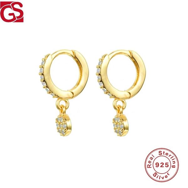 

hoop & huggie gs round crystal earrings 925 sterling silver for women 2021 luxury pendientes fashion jewelry ladies girls, Golden;silver