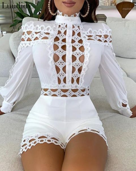 

women hollow out design romper summer short jumpsuit1, Black;white