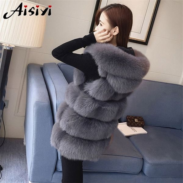 

faux fur sleeveless vest winter thick coats women new fashion casual jacket warm slim fake fox outerwear women winter vest 201212, Black