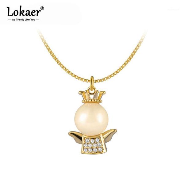 

lokaer trendy angel crown simulated pearl pendant necklace pave setting rhinestone choker necklaces wedding jewelry n170101, Silver