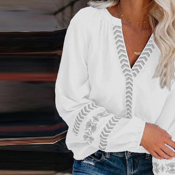 

deep v neck long sleeve ladies blouse autumn office printed casual female casual shirts ropa de mujer1, White