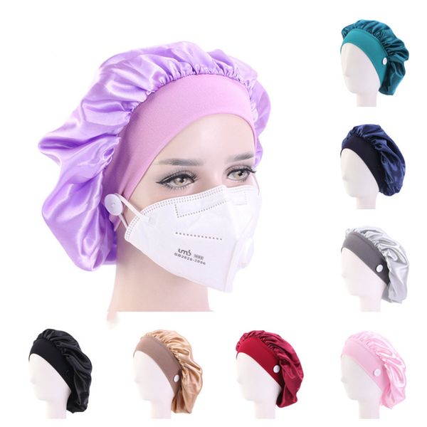 

women's mask hats stretch wide brim headband satin hair care hat with button headwrap for ear mask holder hairlace hair boutique g12303, Slivery;white
