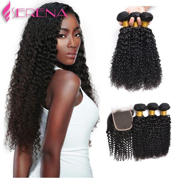 

brazilian curly human hair bundles with closure brazilian human hair bundles with closure brazilian human hair wefts with lace closure, Black;brown