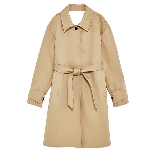 

women outwear turn down collar single breast clothing office lady style sashes long new trench loose1, Tan;black