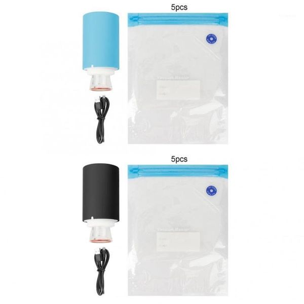 

vacuum food sealing machine mini automatic compression pump with 5pcs bags usb recharging sealer clamp snack fresh rod strip kitchen tool1