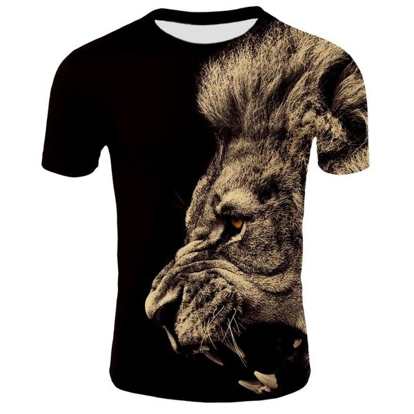 

summer 2021 3d printed men's t-shirt o-neck short sleeve 3d printed animal lion 3d printed t-shirt men's t-shirt for men and wom, White;black