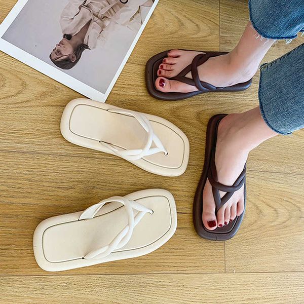 

new style square head herringbone flip flops xia jiajiao breathable beach sandals for women, Black