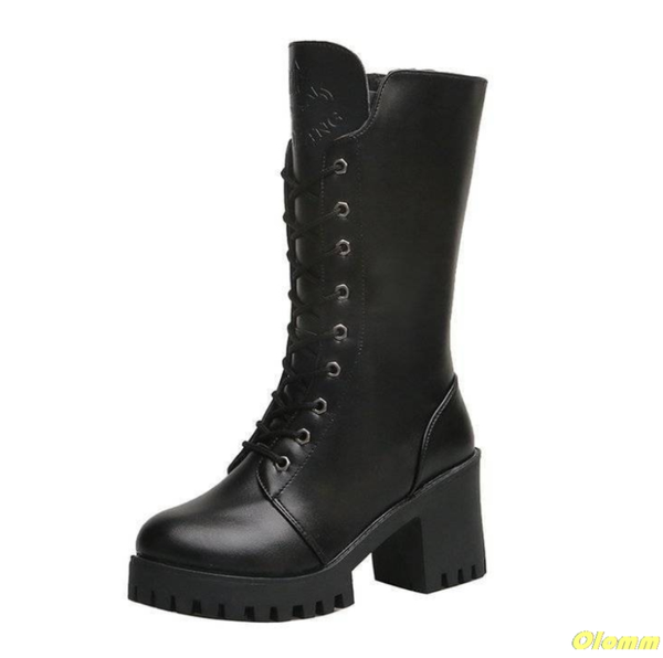 

2020 winter autumn high boots women fashion black square heel woman leather shoes winter pu large size 41
