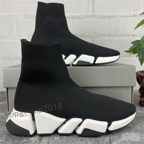 

men women casual shoes sock shoe speed 2.0 sports knitted stretch sneakers speed trainers scarpe race chaussures upgrade black oreo with box