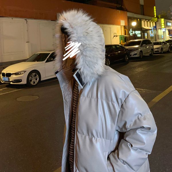 

2021 new man hooded parkas men's winter new korean streetwear parka thicken zipper woman fashion warm clothing xql7, Black