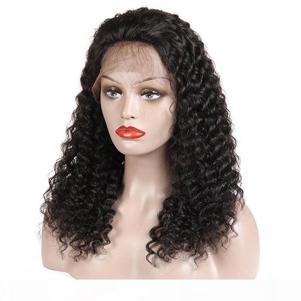 

wholesale soft 1b# natural looking black kinky curly wigs 100% brazilian human hair lace front wigs for black women natural hair line, Black;brown