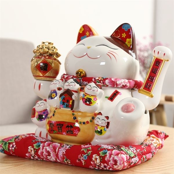 10 дюймов Lucky Cat Мебель Cat Piggy Bank Maneki Neko Электрическая волна Богатый Кошка Магазин Подарок Копилка Китайский Благодаря Фортуны LJ201212
