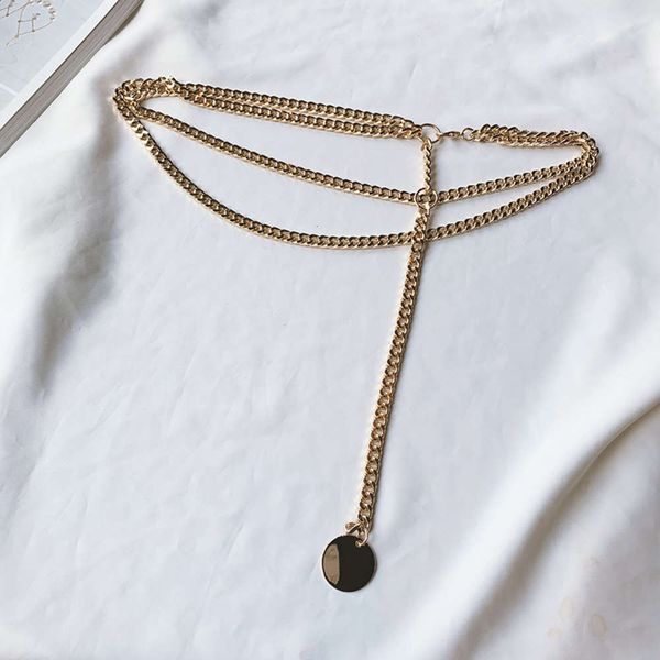 

wind hook alloy chain women's decorative dress with skirt waist, Black;brown