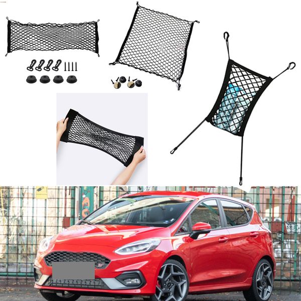 Per Ford Fiesta Car Vehicle Black Rear Trunk Cargo Baggage Organizer Storage Nylon Plain Vertical Seat Net.