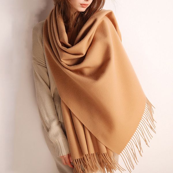 

cashmere scarves women new winter thicken warm soft pashmina shawls wraps solid female wool long tassel scarf 201216, Blue;gray