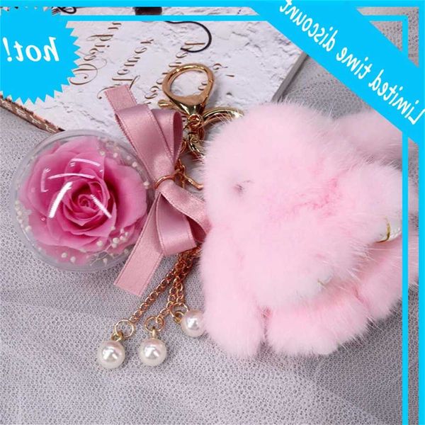 

eternal flower mink hair rabbit keychain finished rose 520 creative gift for girlfriend