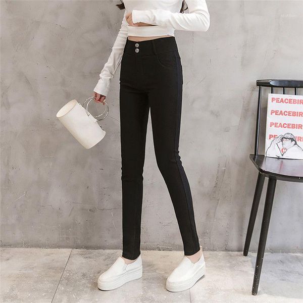 

women's pants & capris women leggings autumn elastic solid color plus velvet slim skinny high waist bottom warm fashion black trousers1, Black;white
