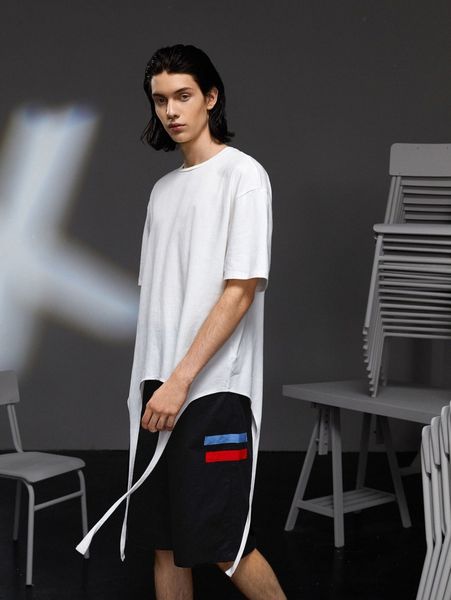 

x lauulauvega men asymmetrical hem tee p1ra#, White;black