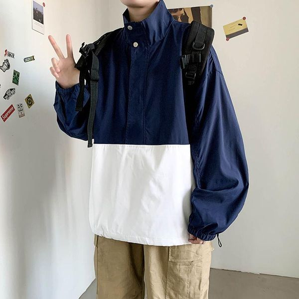 

hooded jacket men's fashion hit color casual stand-up collar track jackets mens streetwear loose hip-hop bomber jacket men m-2xl, Black;brown