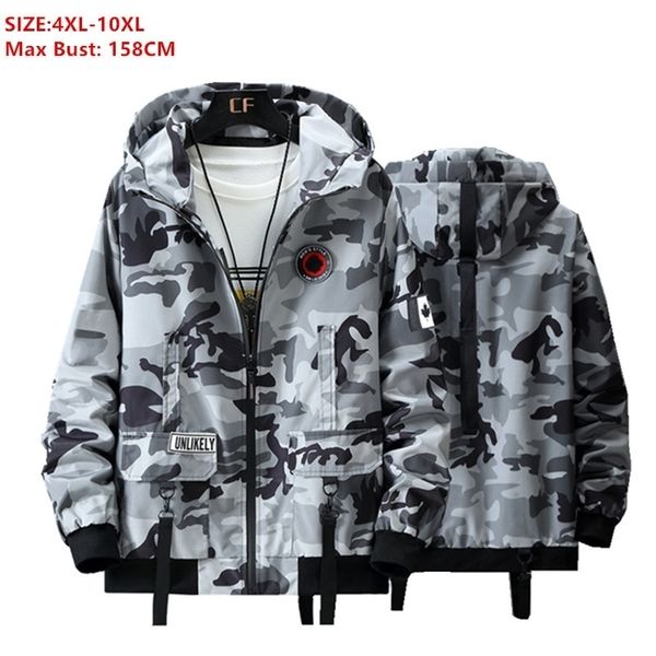 Giacca militare Cargo Cappotti Uomo 6XL 8XL 9XL 10XL Plus Size Uomo Giacche e cappotto Uomo Primavera Autunno Large Camouflage Nero Felpa con cappuccio 201124