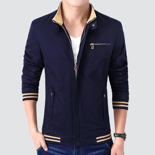 

cotton 2020 mens jackets spring slim jackets man korea style homme solid stand collar striped 4xl new casual1, Black;brown