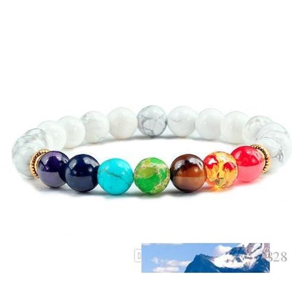 

bracelets natural stone tiger eye 7 & chakra bangles yoga balance beads buddha prayer elastic men bracelet masculina, Black