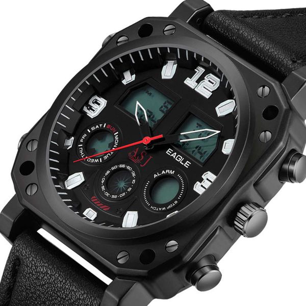 

men's asj watch new waterproof electronic weekly alarm multifunctional belt electronic quartz watch, Slivery;brown