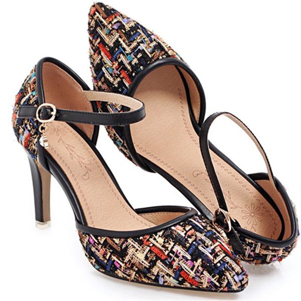 

single 2021 new high-heeled elegant party shoes big 34-46 solid fashion four seasons 1 kawa, Black