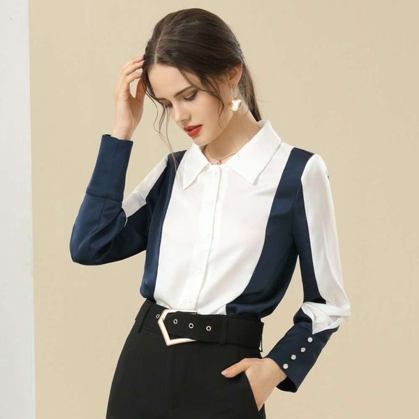 

2021 spring new korean fashion profsional color contrast ol temperament commuter single breasted acetic acid shirt, White