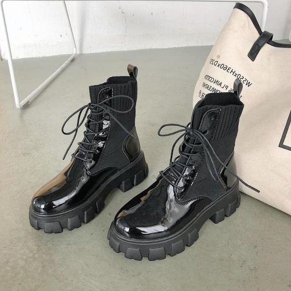 

boots 2021 black ankle women gothic shoes punk female sock high platform combat