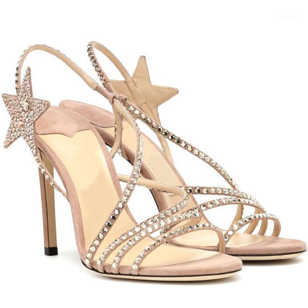 

glitter ladies bling rhinestone stars sandals pentacle high heel fashion thin crystal straps open toe summer dress party sandals1, Black