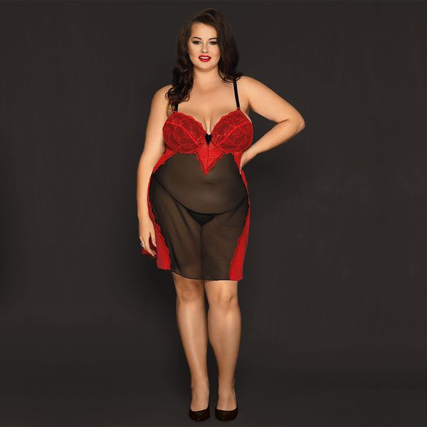 

new lace pajamas lingerie womens large size leepcoat sleeping skirt, Red;black