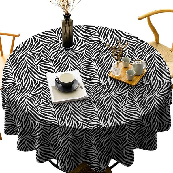 

round tablecloth cotton linen dust-proof table cover animal print zebra pattern fashionable trendy decorating illustration