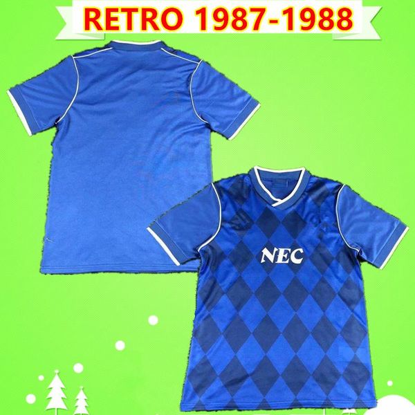 

1987 1988 everton retro soccer jerseys home blue vintage 87 88 football shirts classic football shirts antique collection uniforms, Black;yellow