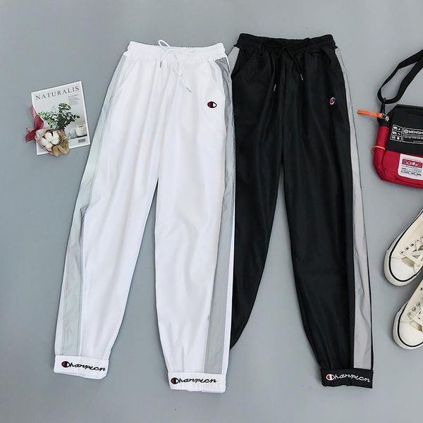 

женщины jogger брюки 2020 новая весна и осень светоотражающая полоса мода женская лодыжка длина брюки подросток девушки письмо n66, Black;white