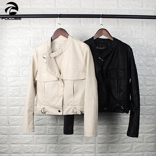 

fashion brand leather jackets women rivet button motorcycle faux soft leather coat female paragraph lapel pu jacket1, Black