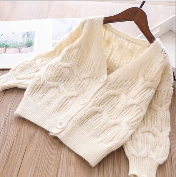 

pullover girls sweater baby girl spring autumn hollow pattern pure color cardigan kids clothes wholesale1, Blue