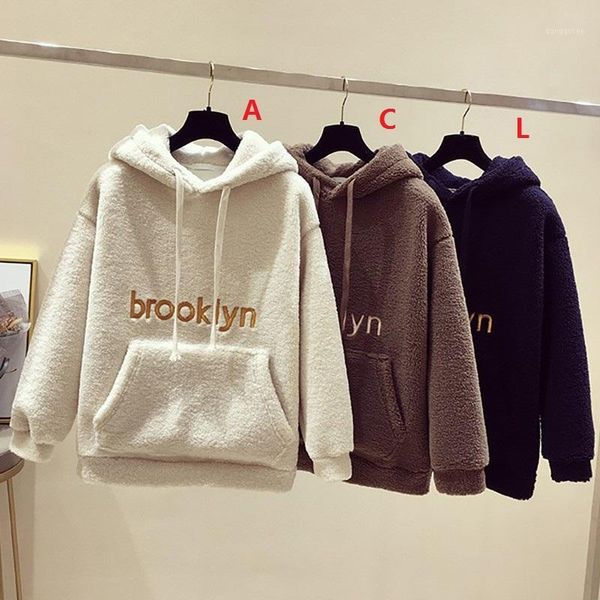 

women sweatshirts winter spring warm fleece letter print pullover sweatshirt female thick loose hooded casual sweatshirt1, Black