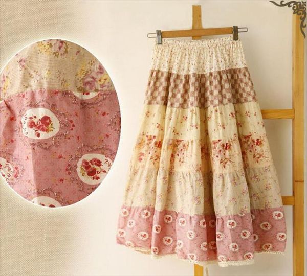 

new summer bohemia floral print skirt cotton linen full one piece female skirt national trend womens clothing, Black